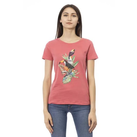 Trussardi Action Multicolor bomuldsskjorte med tropisk fugl og løv