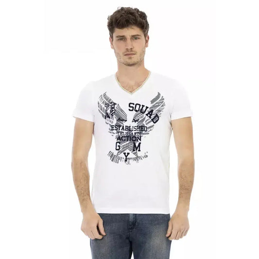 Trussardi Action White Cotton Men's V-Neck T-Shirt