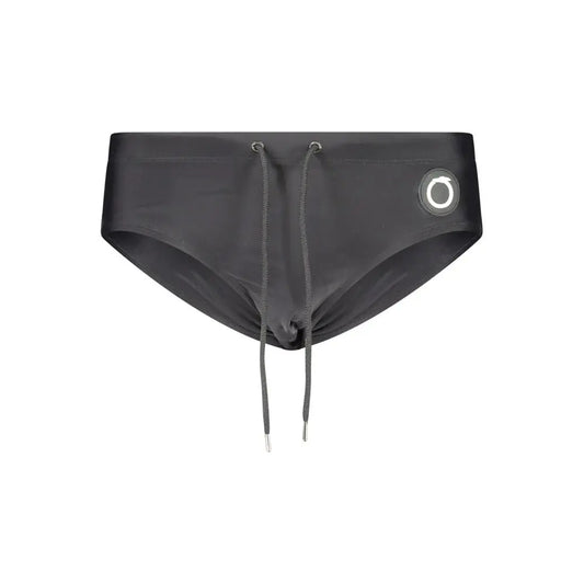 Trussardi black elastane swimwear: sorte badebukser med snøreknude og cirkulært logo