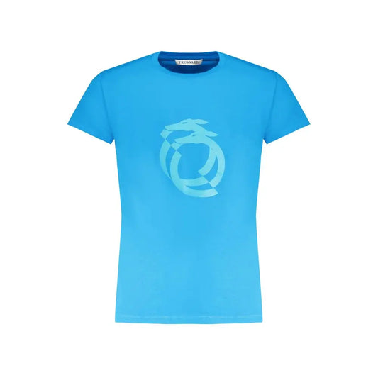 Trussardi light blue bomuld t-shirt med lysegrøn logo