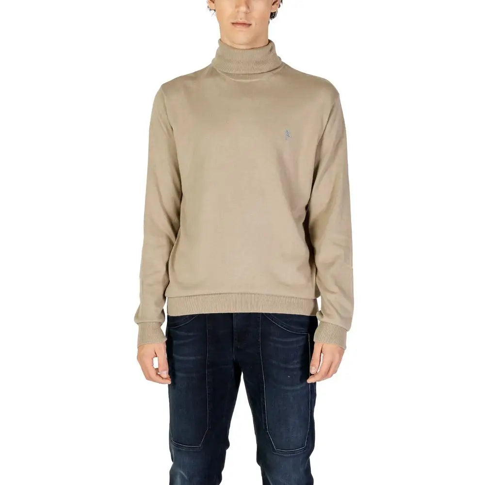 Beige U.S. Polo Assn. turtleneck sweater med ribbet manchetter og broderet logo
