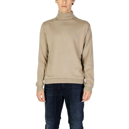 Beige U.S. Polo Assn. turtleneck sweater med ribbet manchetter og broderet logo