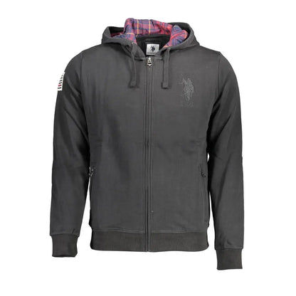 Mørk grå U.S. Polo Assn. zip-up hoodie med rutet hætte og logo