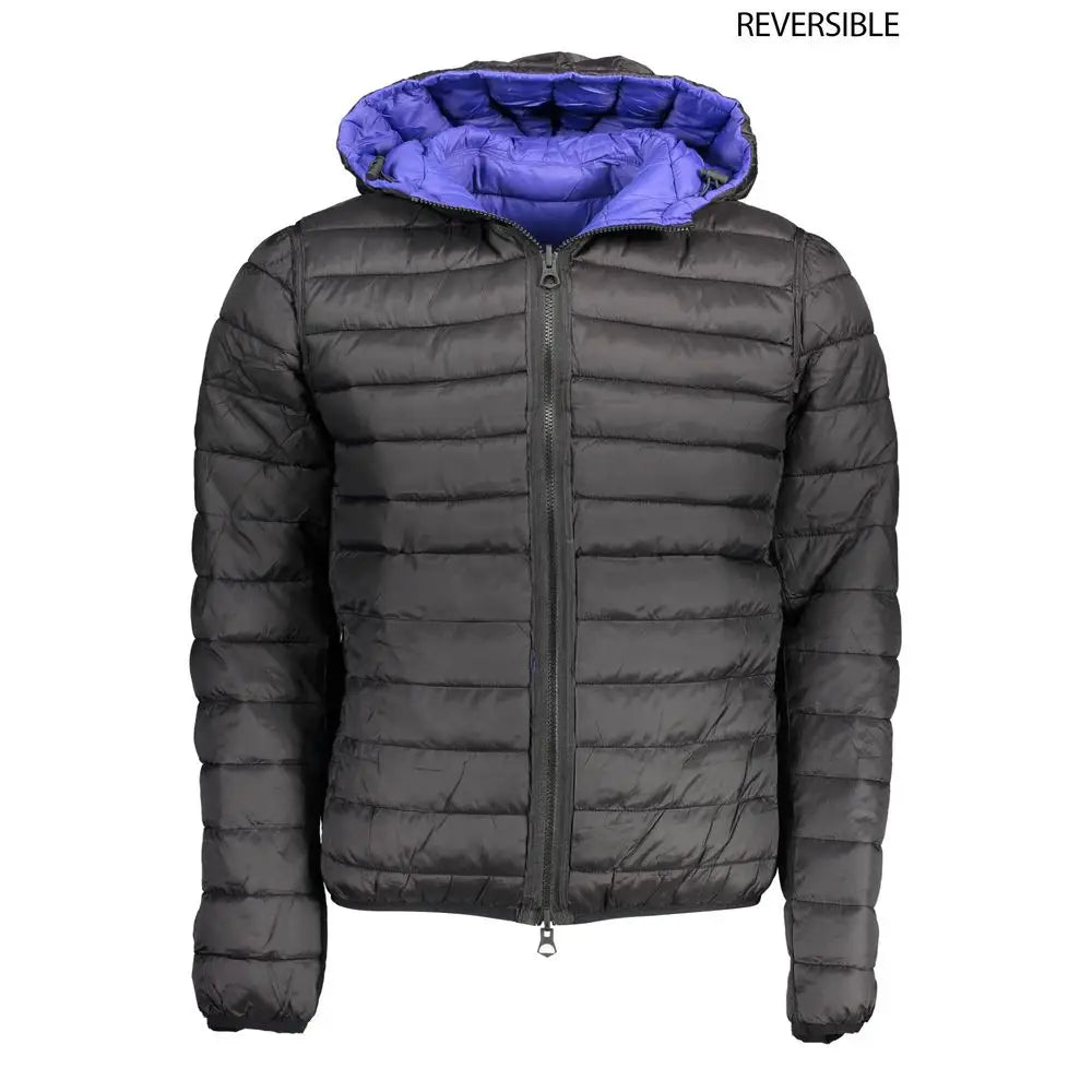 Sort blå nylon jakke fra Polo Assn med sort quiltet puffer og lilla for