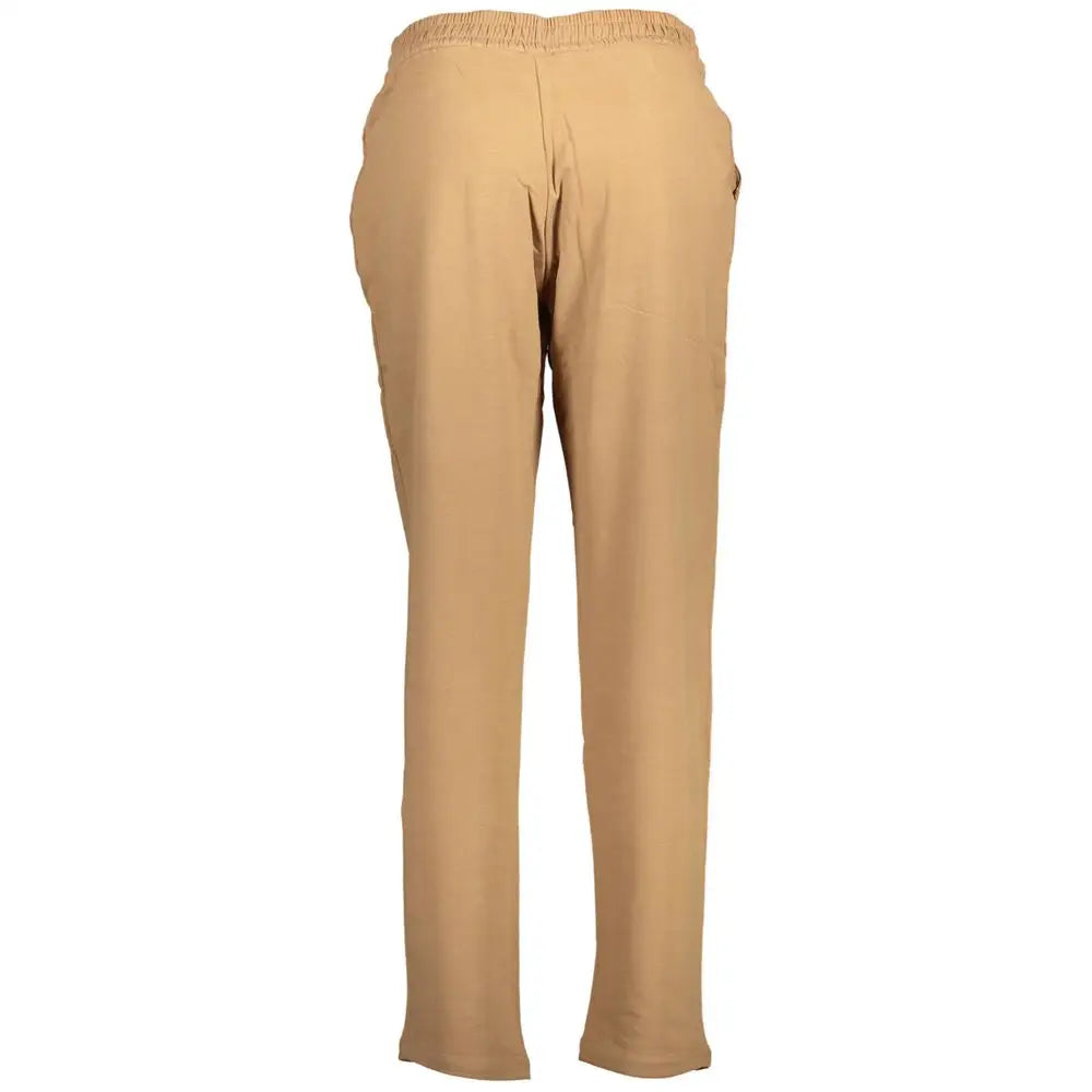 U.S. Polo Assn. brown cotton pant med beige, rette ben og elastik taljebånd