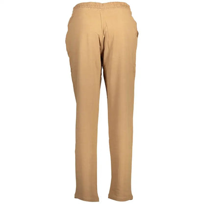U.S. Polo Assn. brown cotton pant med beige, rette ben og elastik taljebånd