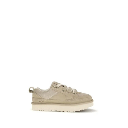 UGG Beige Calf Leather Bos Taurus low top sneakers med platform sål og mesh overdel