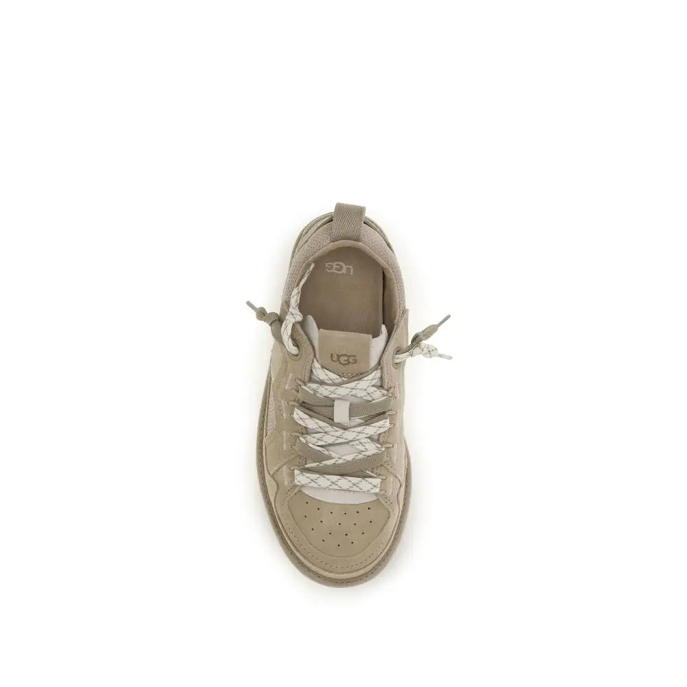 Beige UGG calf leather Bos Taurus sneakers with suede upper and white laces