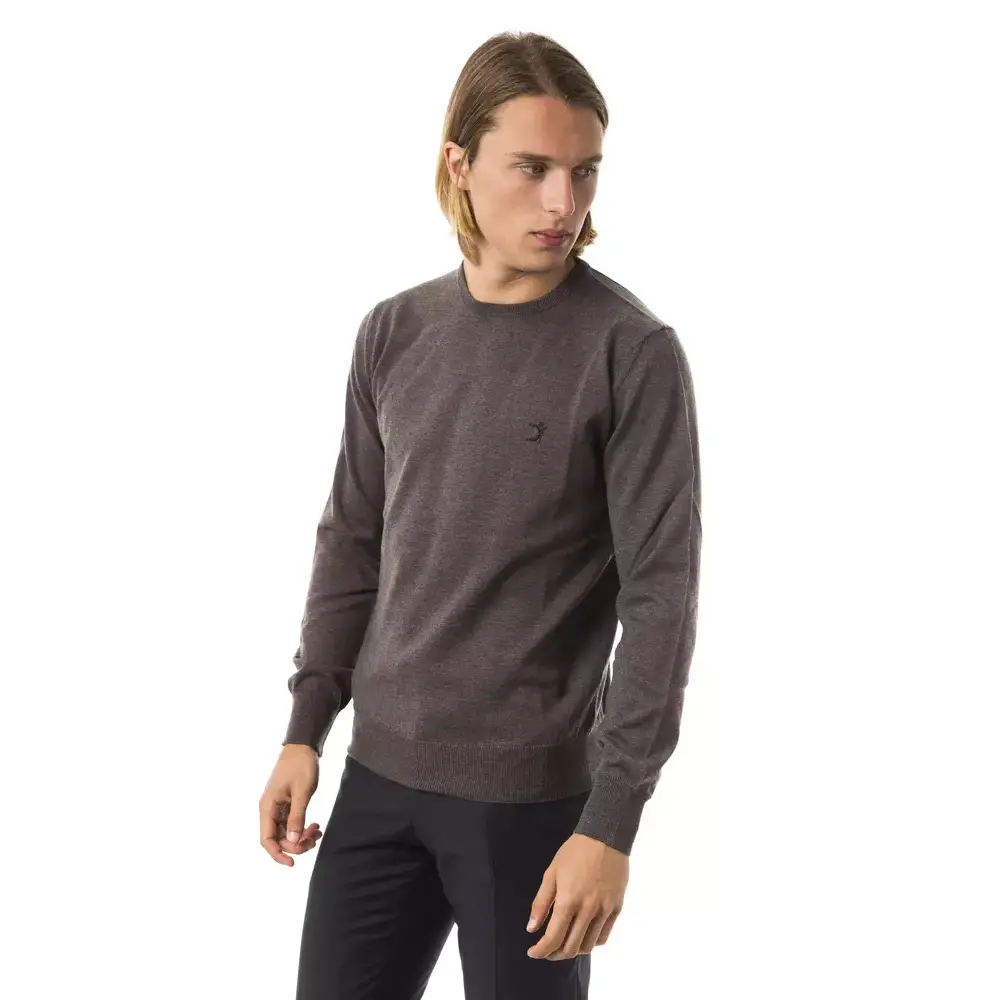Uominitaliani gray merino wool sweater in dark gray crewneck with textured knit