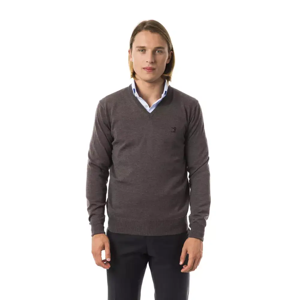 Uominitaliani Gray Merino Wool Men Sweater - Sweaters