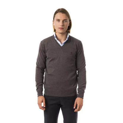 Uominitaliani Gray Merino Wool Men Sweater - Sweaters