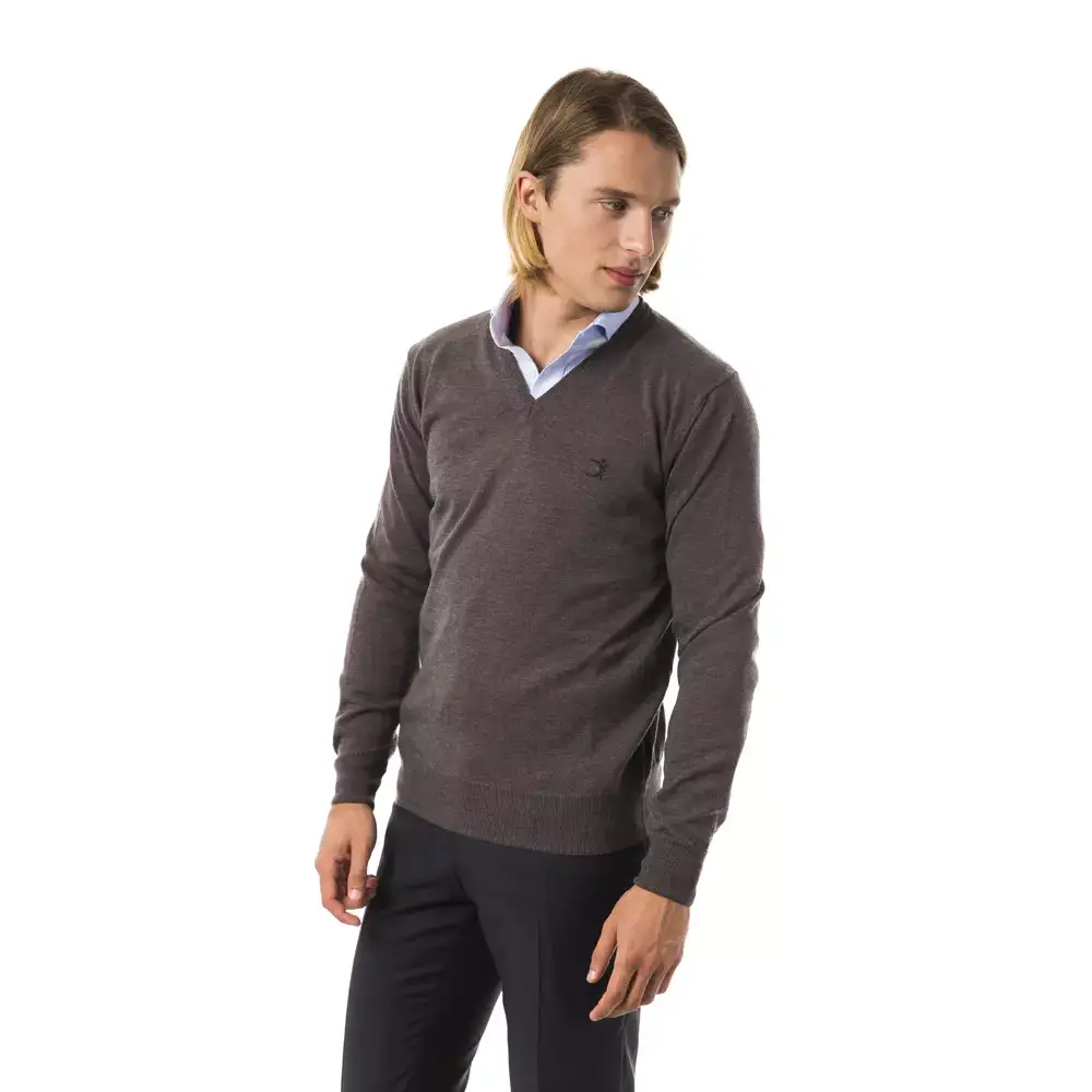 Uominitaliani Gray Merino Wool Men Sweater - Sweaters