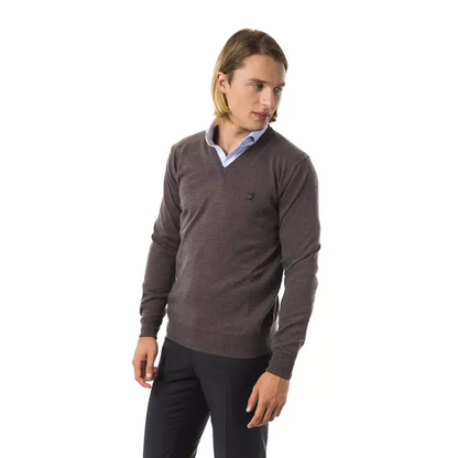 Uominitaliani Gray Merino Wool Men Sweater - Sweaters
