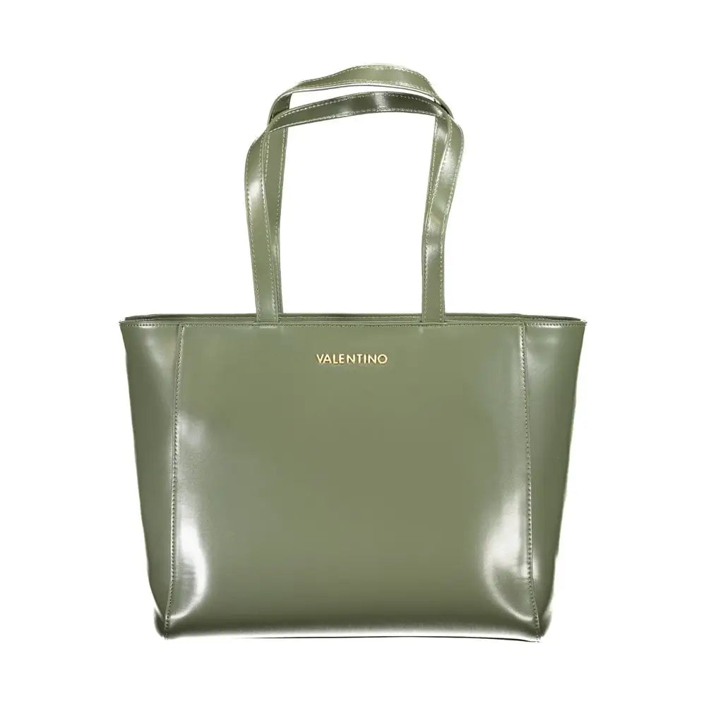 Olive grøn patent læder Valentino taske med guld-logo, 100% originale brands