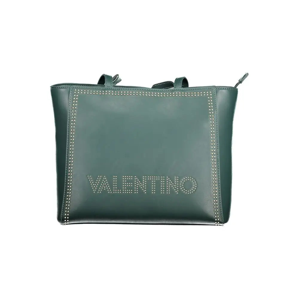 Mørkgrøn Valentino håndtaske med sølvfarvede nitter og Valentino-logo
