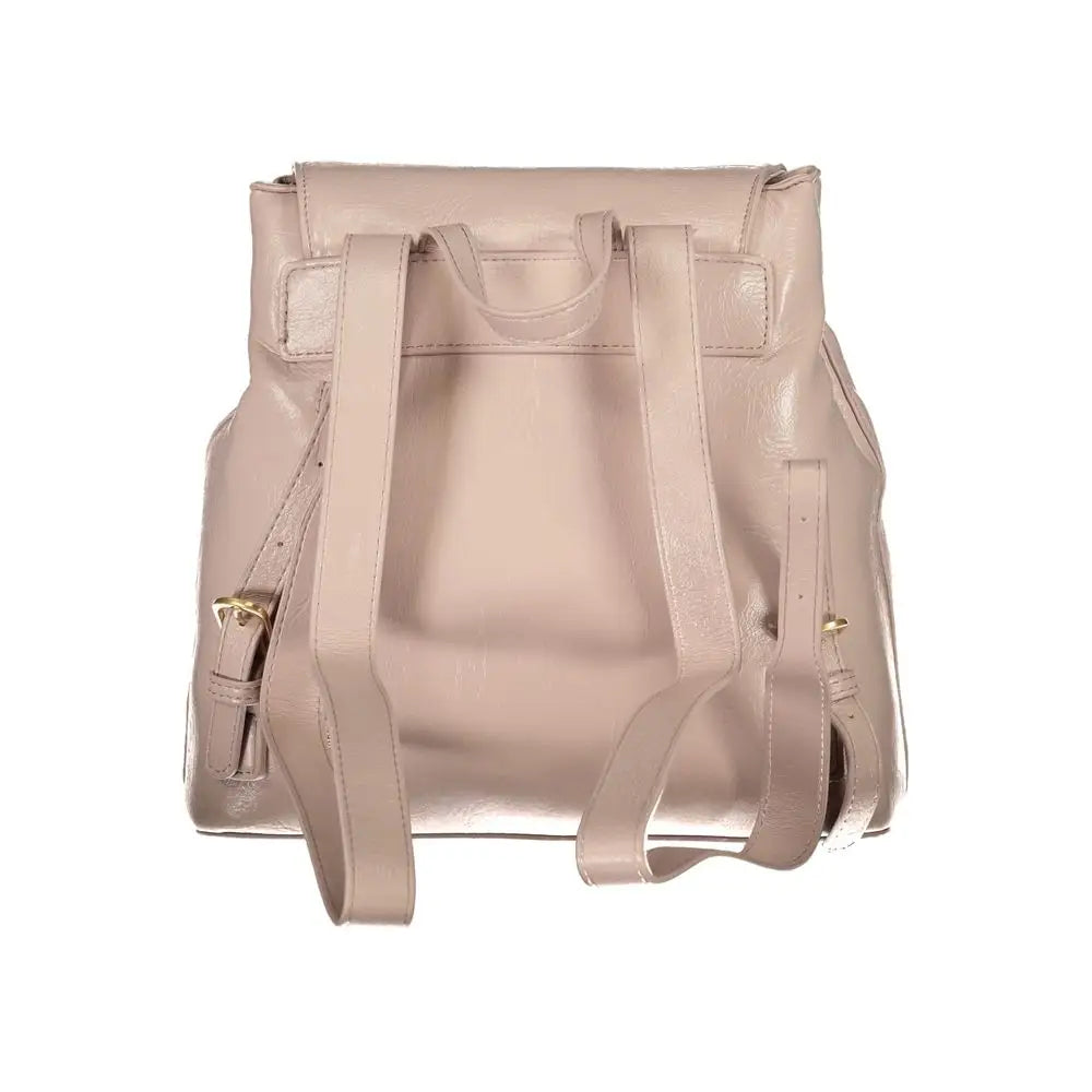 Valentino bags pink polyethylene backpack in beige leather with adjustable straps and gold hardware