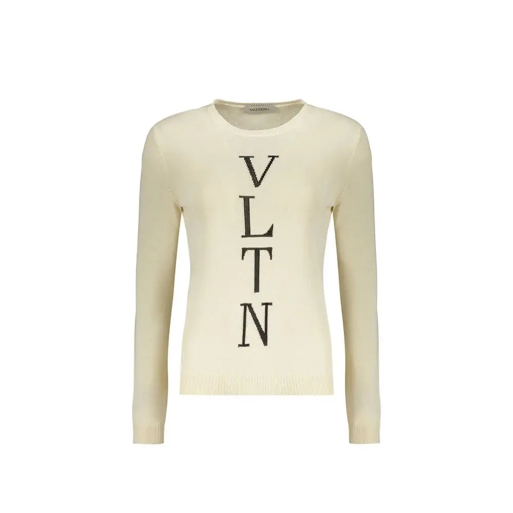 Valentino beige strikket sweater med VLNT logo, 100% originale brands