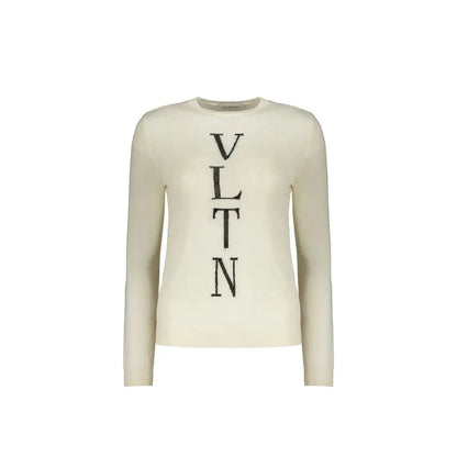 Valentino beige virgin wool sweatshirt with cream color and black VLNT lettering