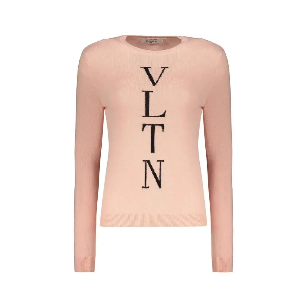 Valentino multicolor angora sweatshirt i blød pink med sort lodret skrift