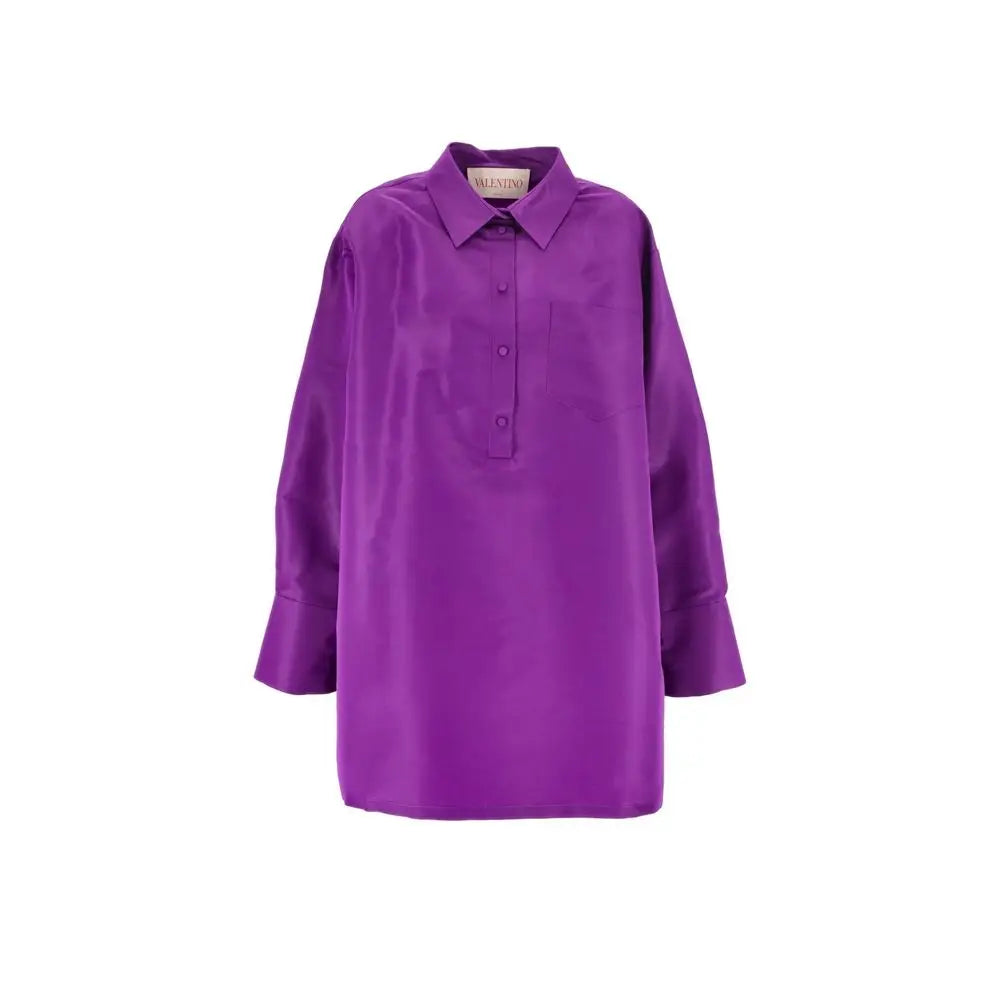Valentino multicolor silk casual dress with violet satin shirt
