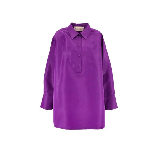 Valentino multicolor silk casual dress with violet satin shirt