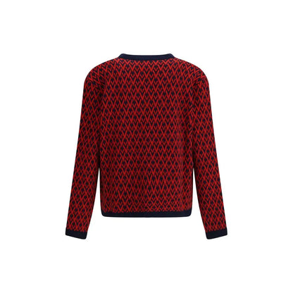 Rød og marineblå Valentino Toute La V Cardigan med geometrisk strik