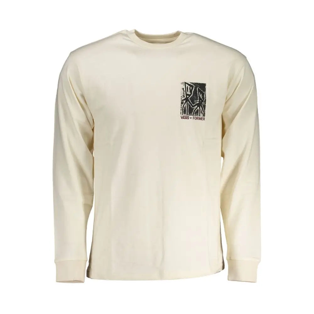 Vans white cotton langærmet herret-shirt med sort og rød grafisk tryk