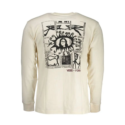 Creamfarvet langærmet Vans white cotton T-shirt med sort grafisk tryk