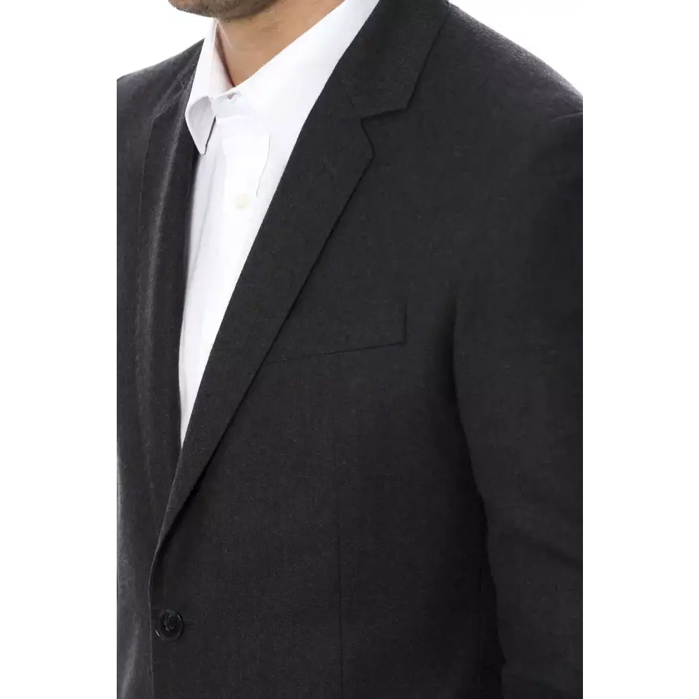 Verri Gray wool blazer med sort tekstureret uld, notched lapels og én knap