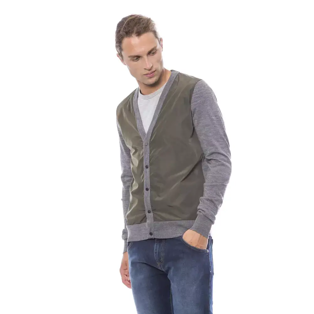 Verri gray wool herre cardigan i olivgrøn og grå tofarvet med knapforan