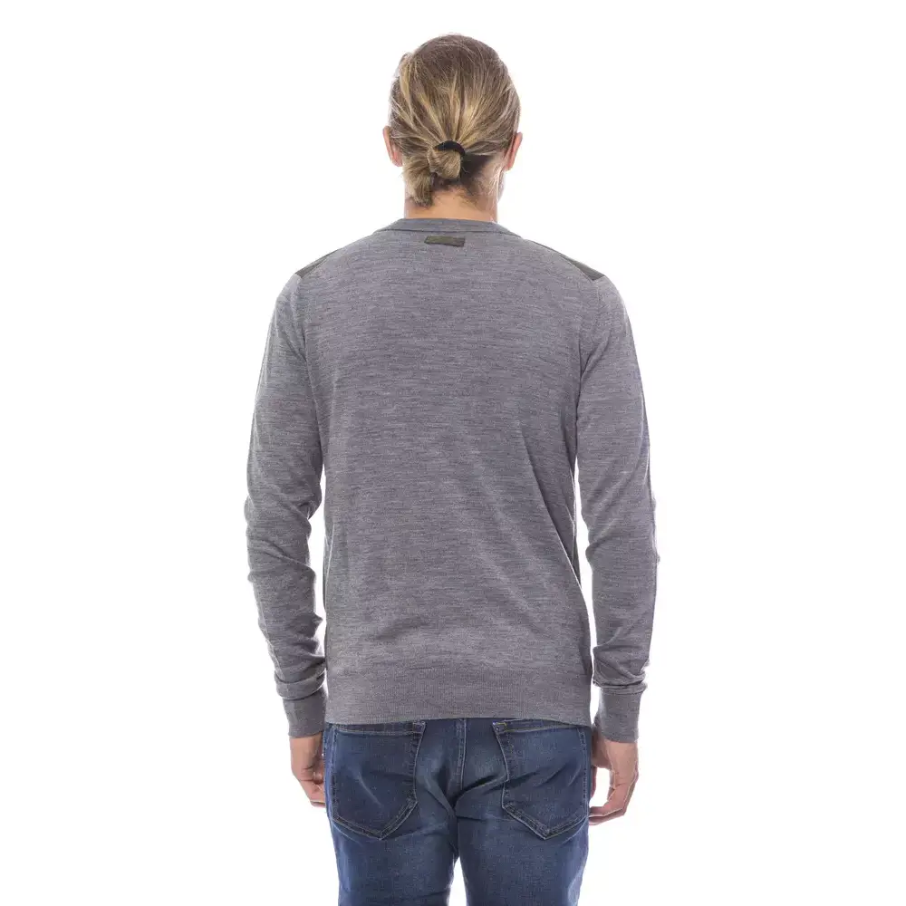 Verri gray wool herres cardigan med grå tekstureret langærmet design og subtile skulderaccenter