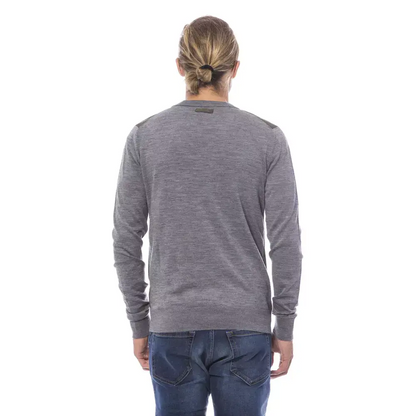 Verri gray wool herres cardigan med grå tekstureret langærmet design og subtile skulderaccenter