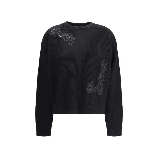 Versace Barocco Leaf embroidered sweater with silver sequin floral details