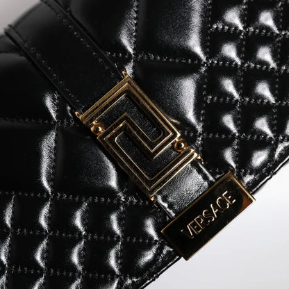 Versace Black Calf Leather Quilted Shoulder Strap Bag