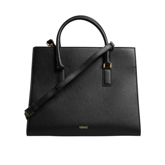Versace Black Large Leather Top Handle Shoulder Crossbody Bag