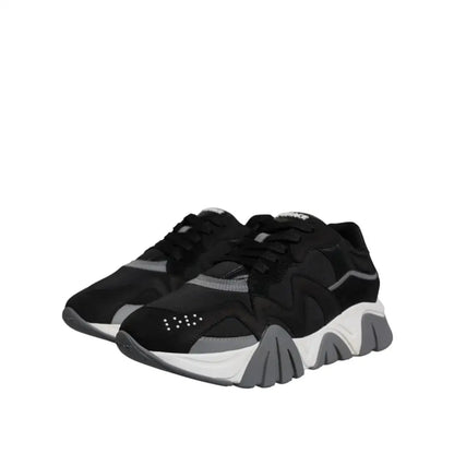 Versace Black Leather Neoprene Chunky Low Top Sneakers Squalo Shoes