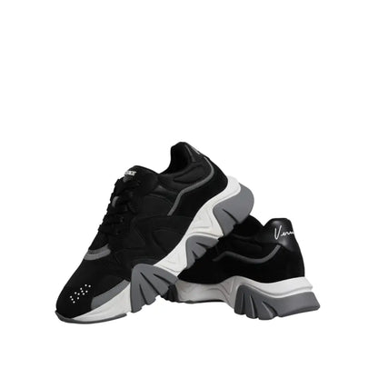 Versace Black Leather Neoprene Chunky Low Top Sneakers Squalo Shoes