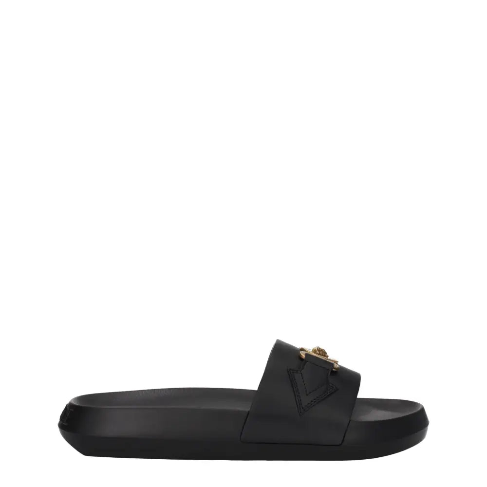 Versace Black Leather Slippers Sandals