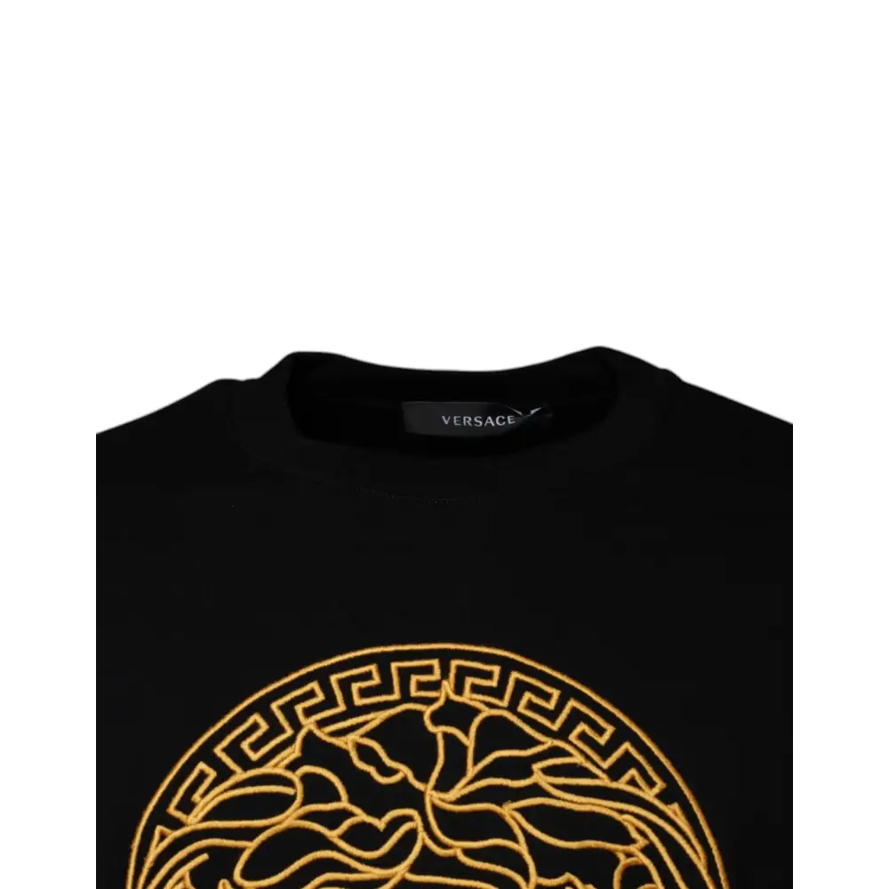 Versace Black Medusa Embroidery Crew Neck Pullover Sweater - Sweaters