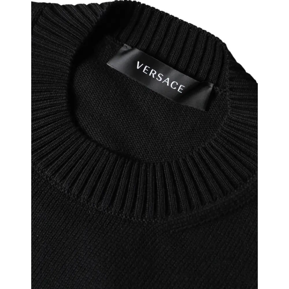 Versace Black Medusa Embroidery Crew Neck Pullover Sweater - Sweaters