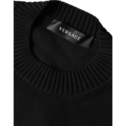 Versace Black Medusa Embroidery Crew Neck Pullover Sweater - Sweaters