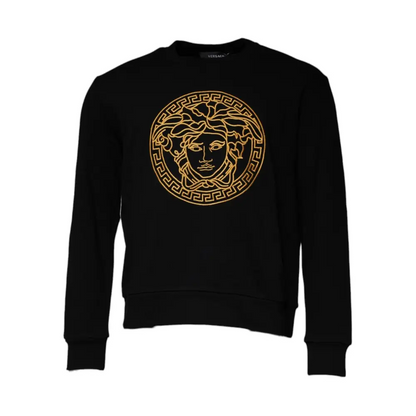 Versace Black Medusa Embroidery Crew Neck Pullover Sweater - Sweaters