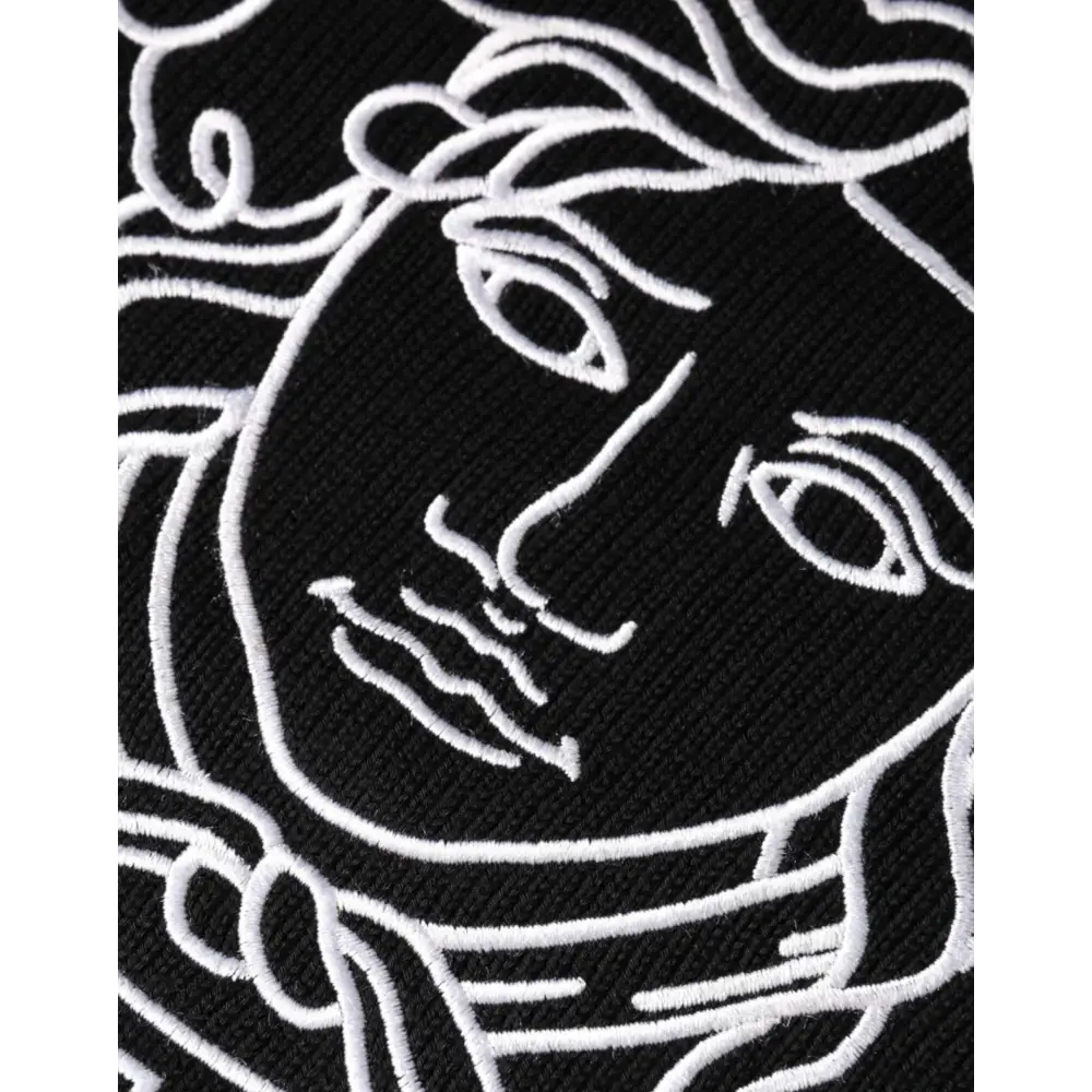 Versace Black Medusa Embroidery Crew Neck Pullover Sweater - Sweaters