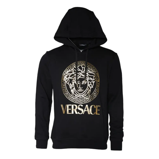 Versace Black Medusa Print Cotton HoodiePullover Sweatshirt Sweater - Sweaters