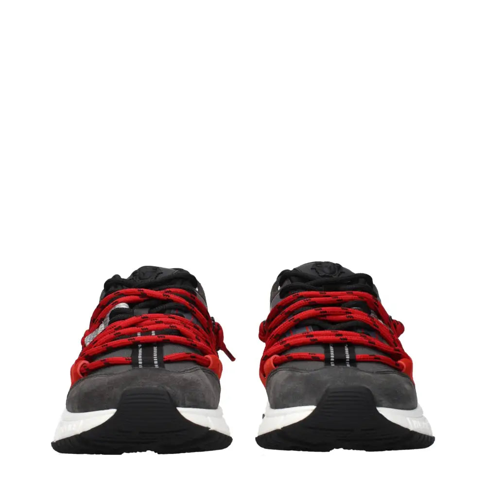 Versace grå læder chunky sneakers i sort og rød med hvid sål