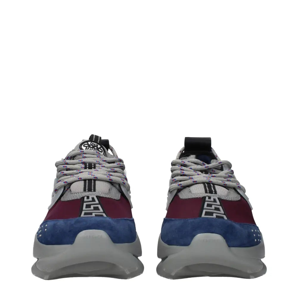 Versace multicolor fabric chunky sneakers med maroon og blå
