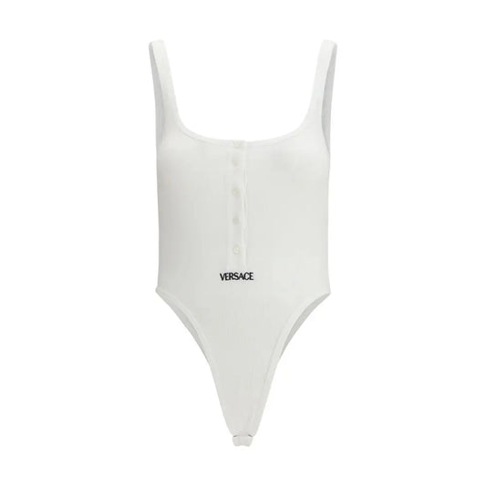 Versace hvid bomuldstop med tynd strop og knapforlukning, 100% originale brands