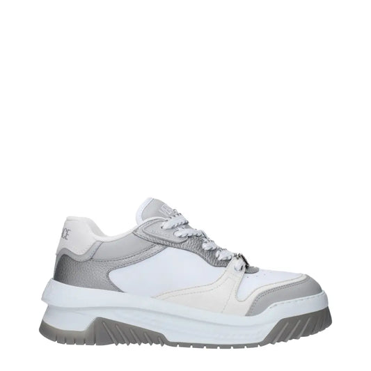 Versace white leather chunky sneakers with silver accents