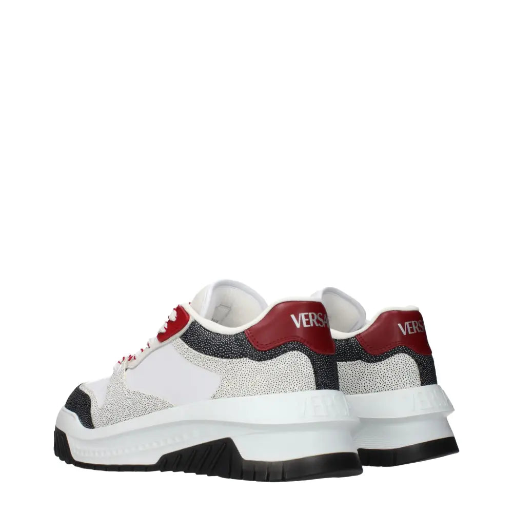Versace white leather chunky sneakers in white, black and red with textured upper and chunky sole