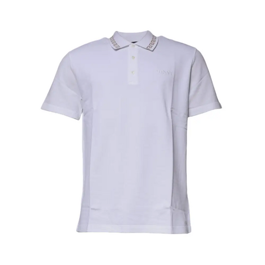 Versace White Viscose Collared Men Polo Short Sleeves T-shirt - IT52/XL - T-shirts